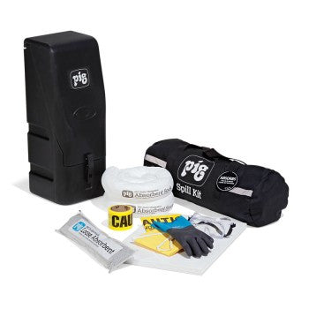 PIG® KIT 4004 En Estaciones de Servicios Para Derrames de aceites y sus Derivados de 3.6 -galón en bolsa de Nylon con Gabinete de Pared.